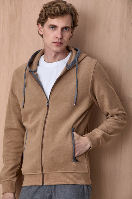 Açık Bej Pamuklu Sweatshirt - 1