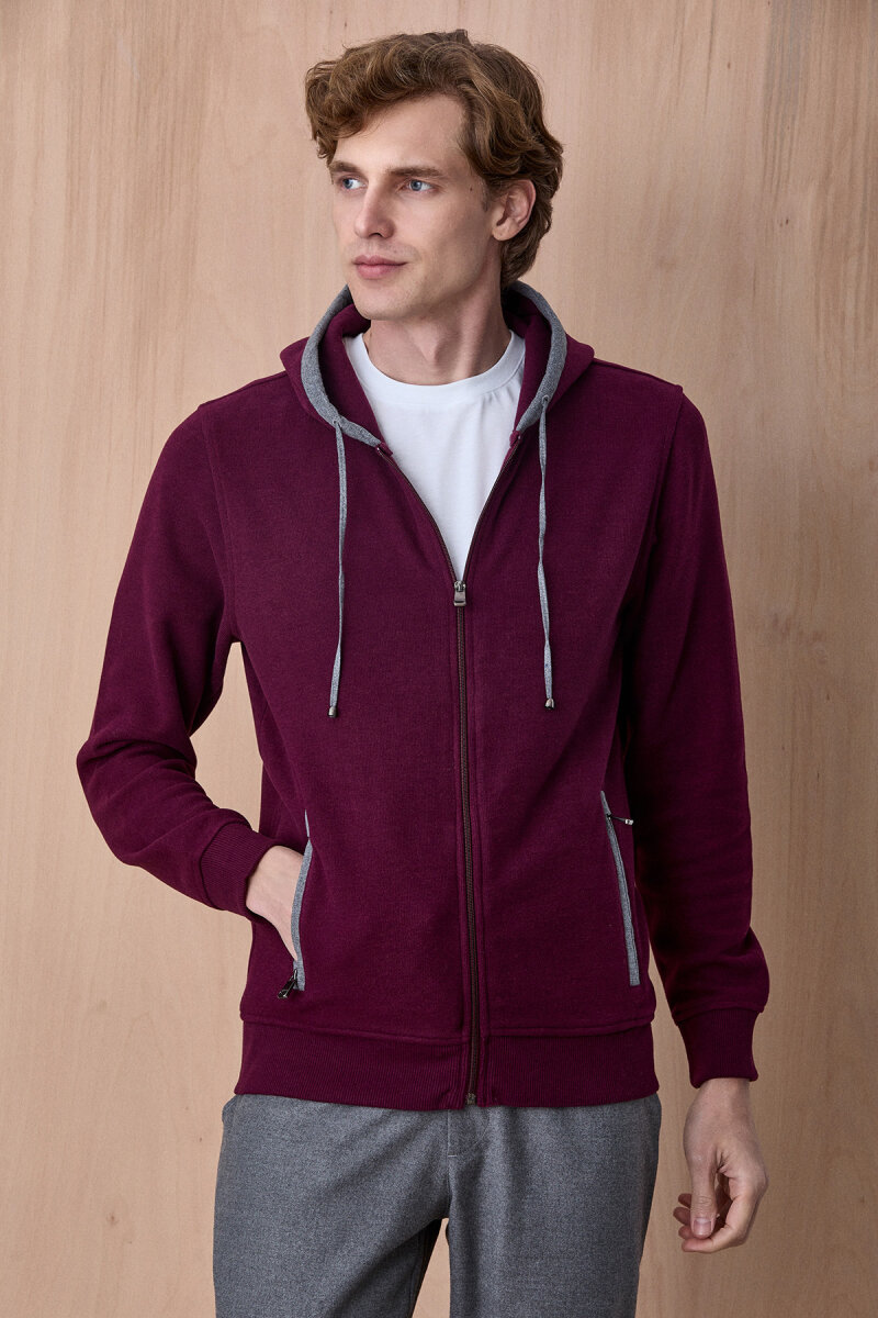Bordo Pamuklu Sweatshirt - 4