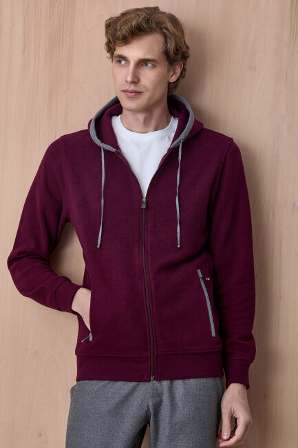 Bordo Pamuklu Sweatshirt - 5