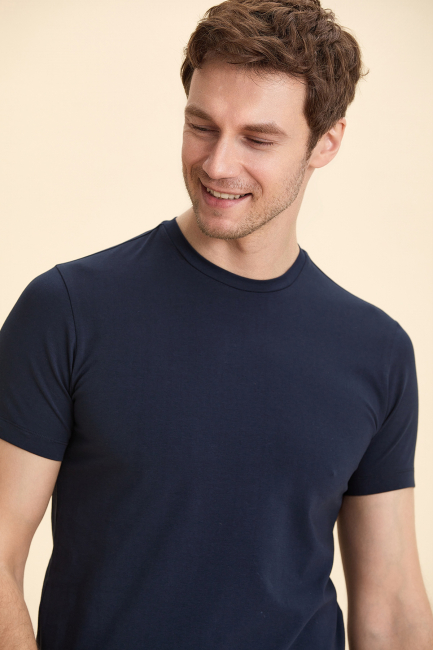 Navy Blue Cotton Basic T-shirt