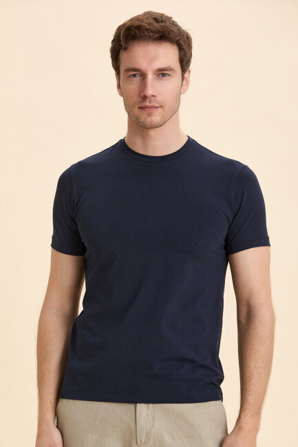 Navy Blue Cotton Basic T-shirt - 3