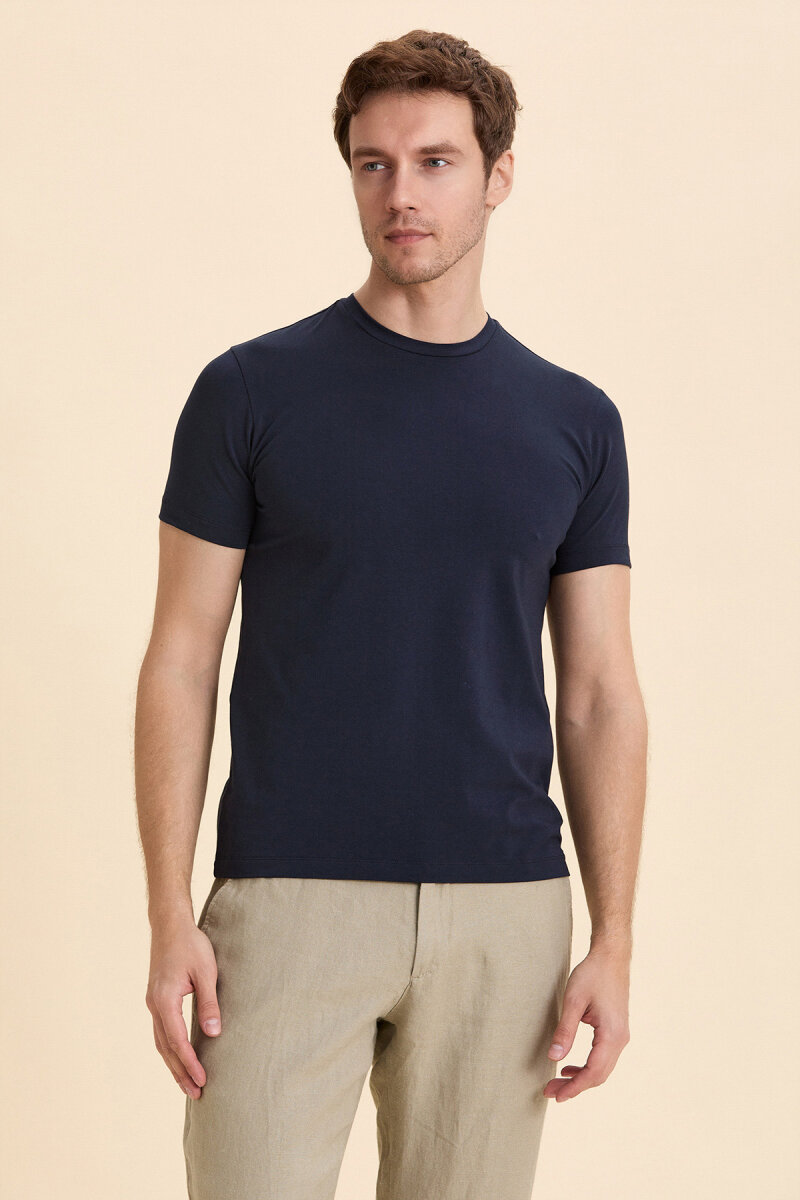 Navy Blue Cotton Basic T-shirt - 4