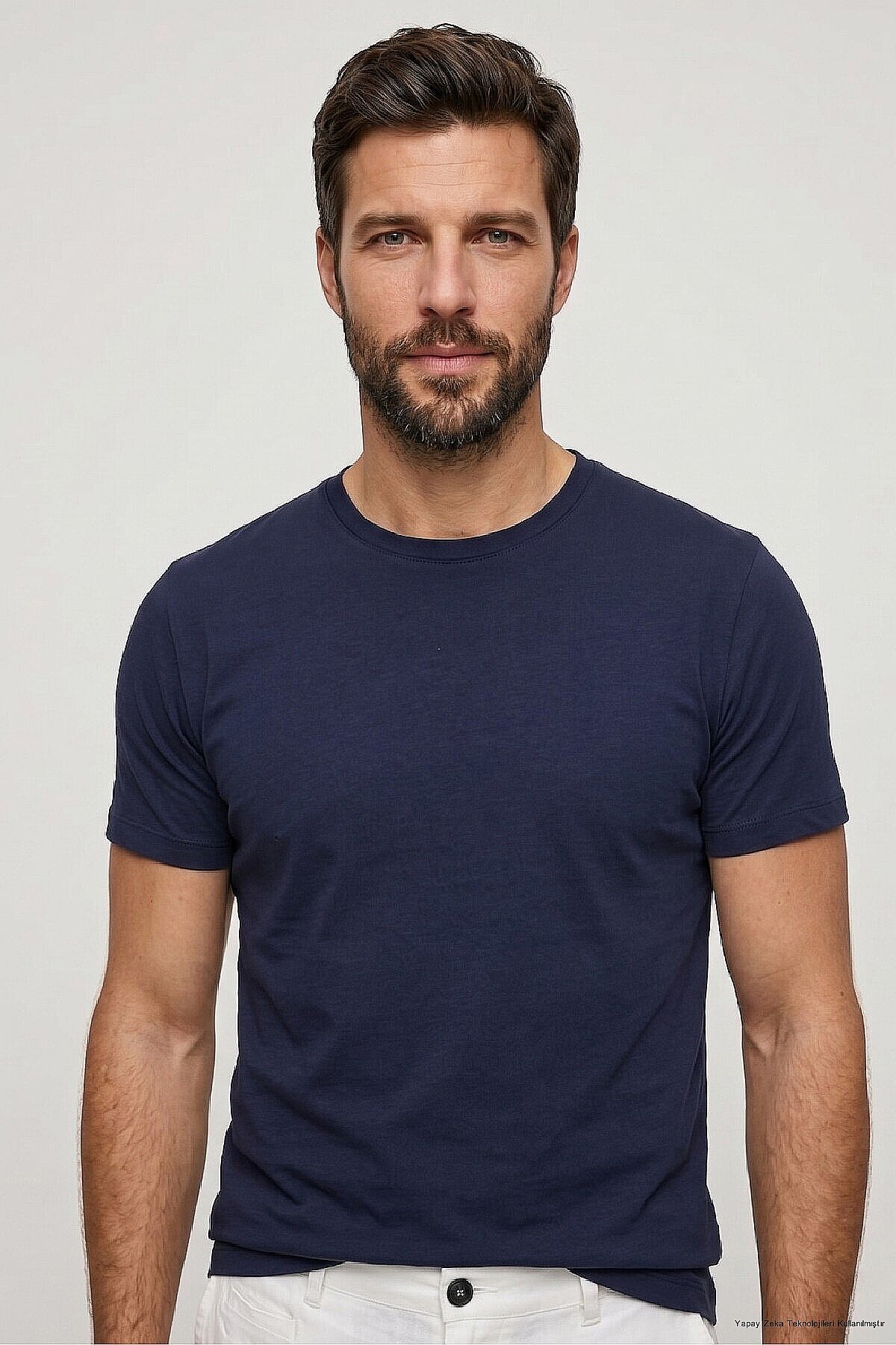 Navy Blue Cotton Basic T-shirt - 1