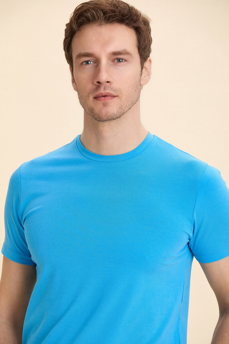 Turquoise Cotton Basic T-shirt - 1
