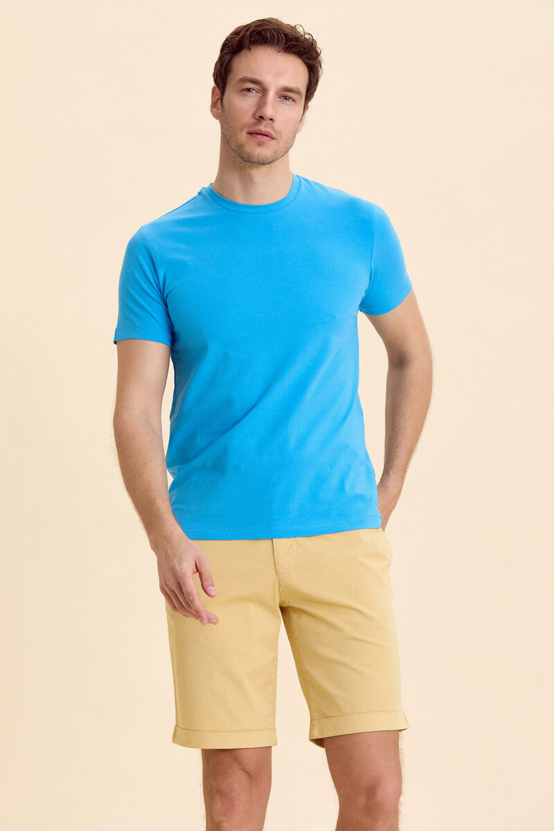 Turquoise Cotton Basic T-shirt - 3