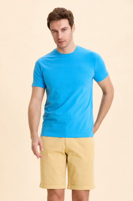 Turquoise Cotton Basic T-shirt - 4