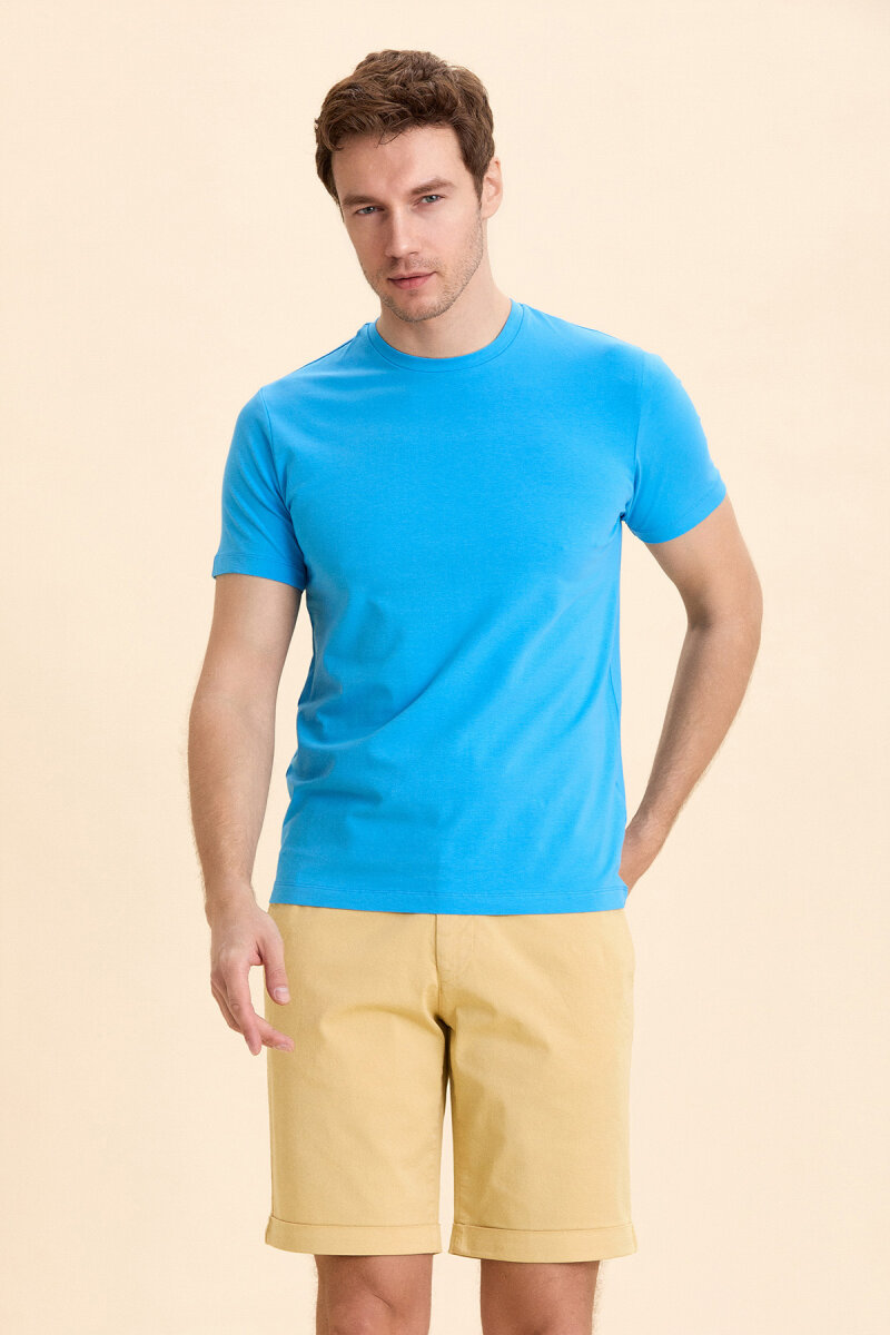 Turquoise Cotton Basic T-shirt - 4