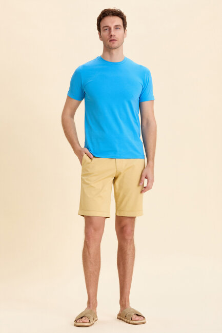 Turquoise Cotton Basic T-shirt - 5