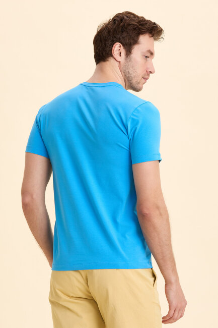 Turquoise Cotton Basic T-shirt - 6
