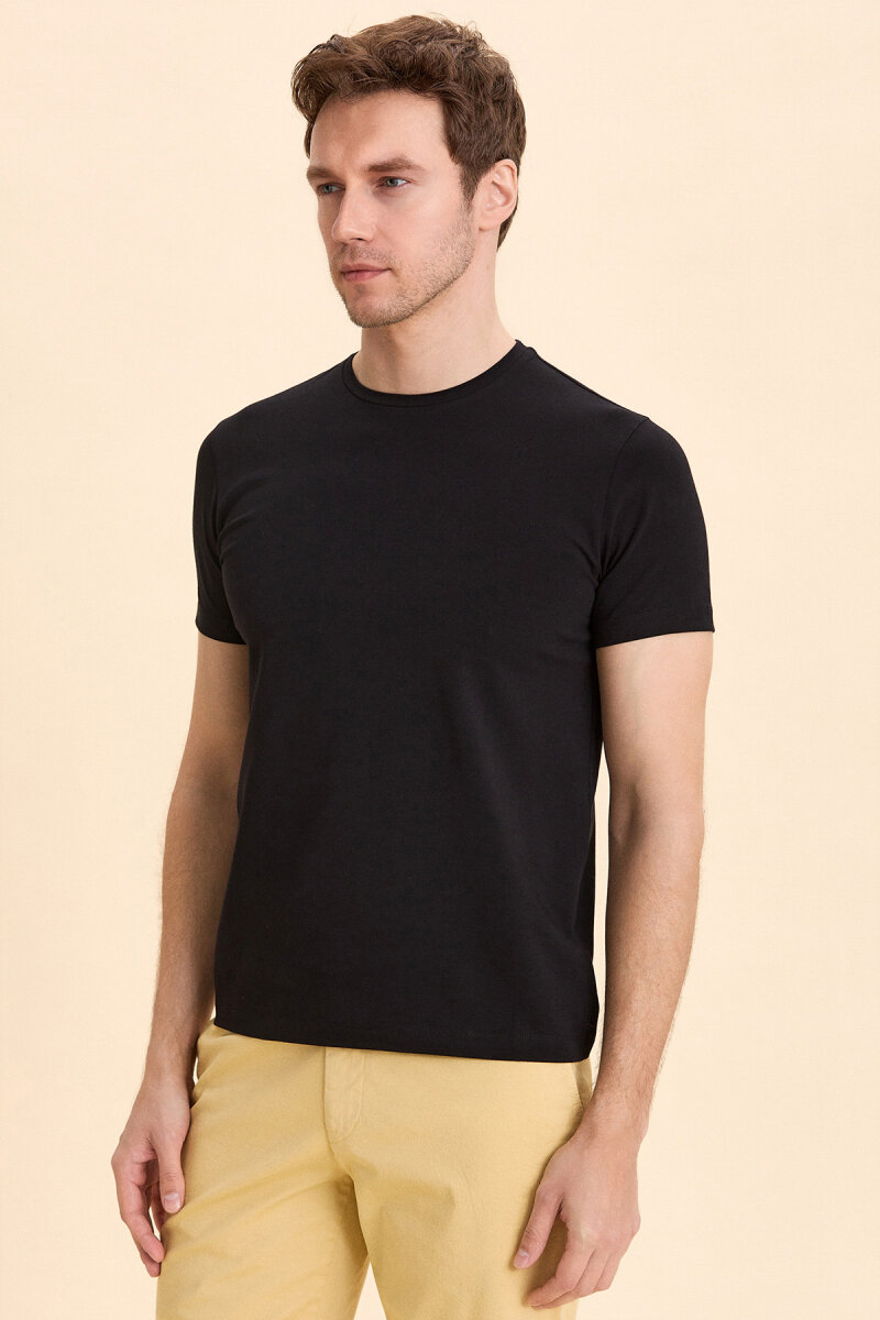 Black Cotton Basic T-shirt - 3