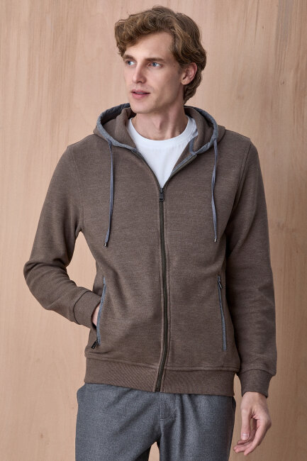 Koyu Bej Pamuklu Sweatshirt 