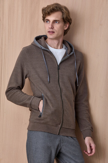 Koyu Bej Pamuklu Sweatshirt - 4