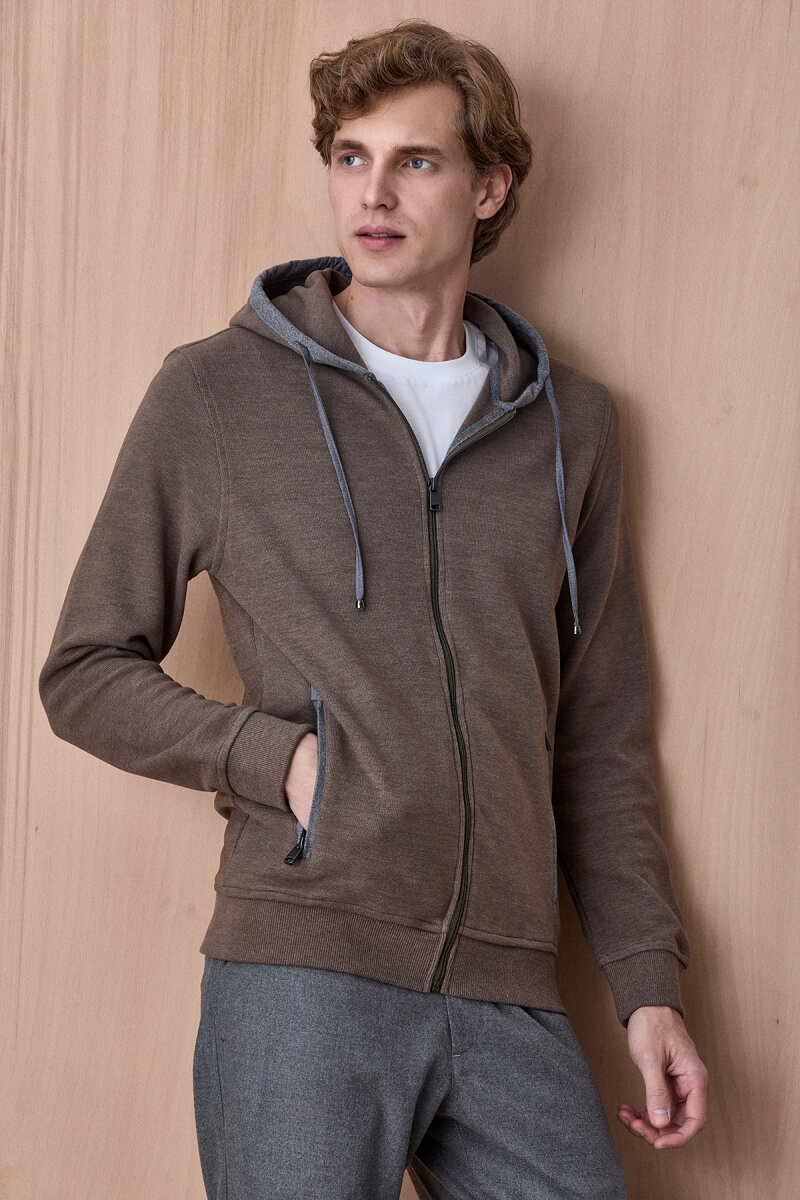 Koyu Bej Pamuklu Sweatshirt - 4