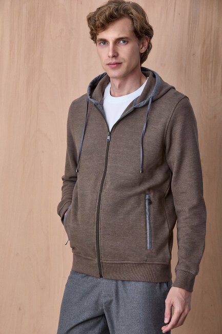 Koyu Bej Pamuklu Sweatshirt - 5