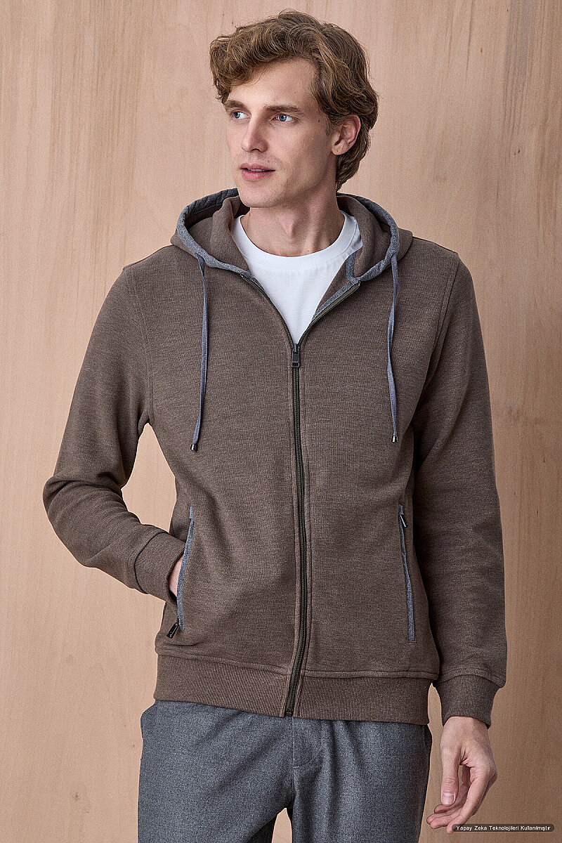 Koyu Bej Pamuklu Sweatshirt