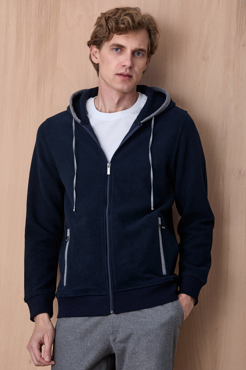 Lacivert Pamuklu Sweatshirt
