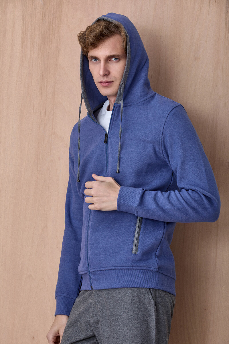 Mavi Pamuklu Sweatshirt - 4