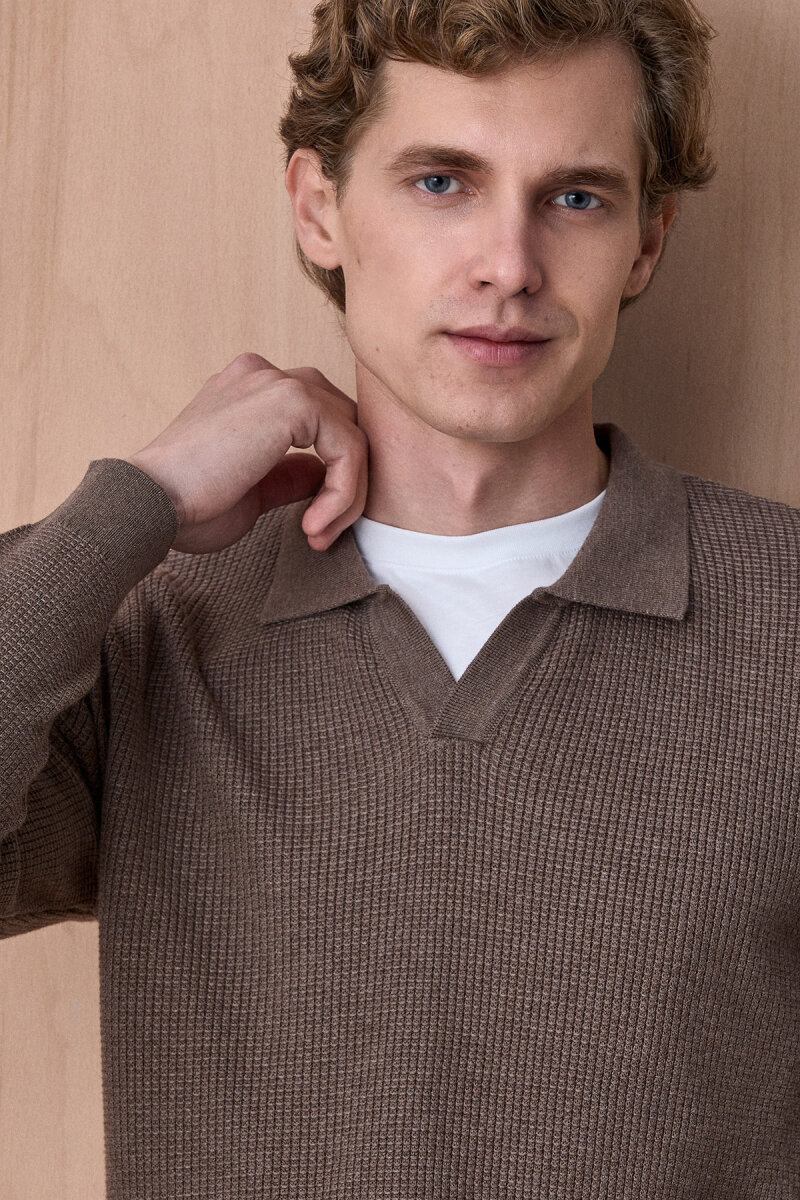 Bej Melanj %100 Pamuk Jakarlı Polo Triko - 2