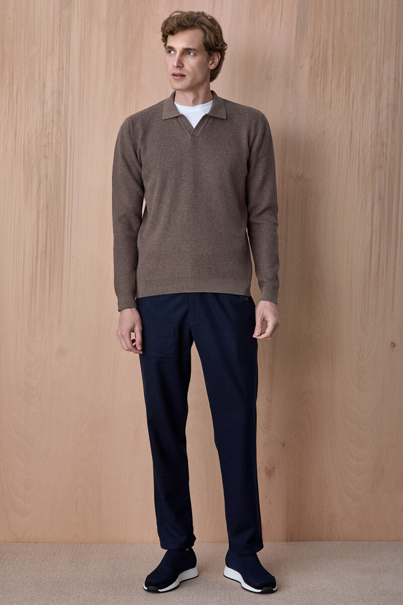 Bej Melanj %100 Pamuk Jakarlı Polo Triko - 5