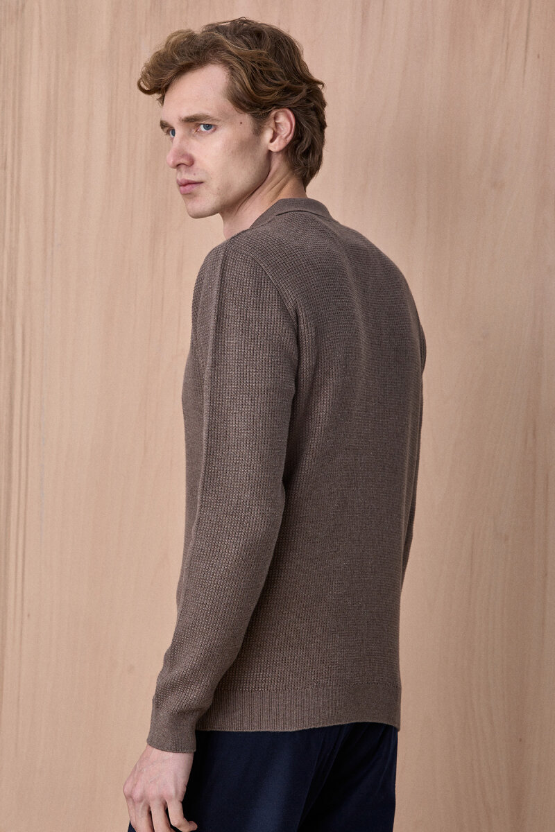 Bej Melanj %100 Pamuk Jakarlı Polo Triko - 6