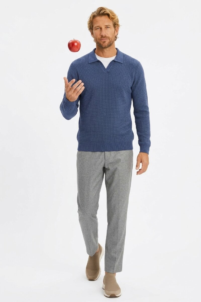 Denim %100 Pamuk Jakarlı Polo Triko (1)