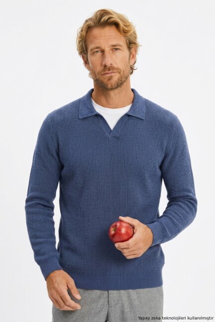 Denim %100 Pamuk Jakarlı Polo Triko - 3