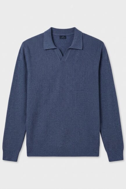 Denim %100 Pamuk Jakarlı Polo Triko - 1