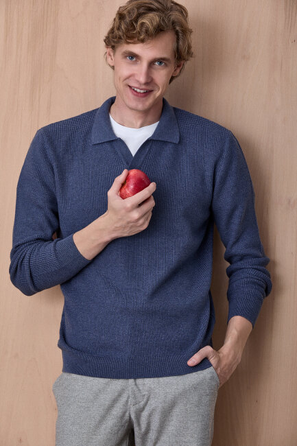 Denim %100 Pamuk Jakarlı Polo Triko 