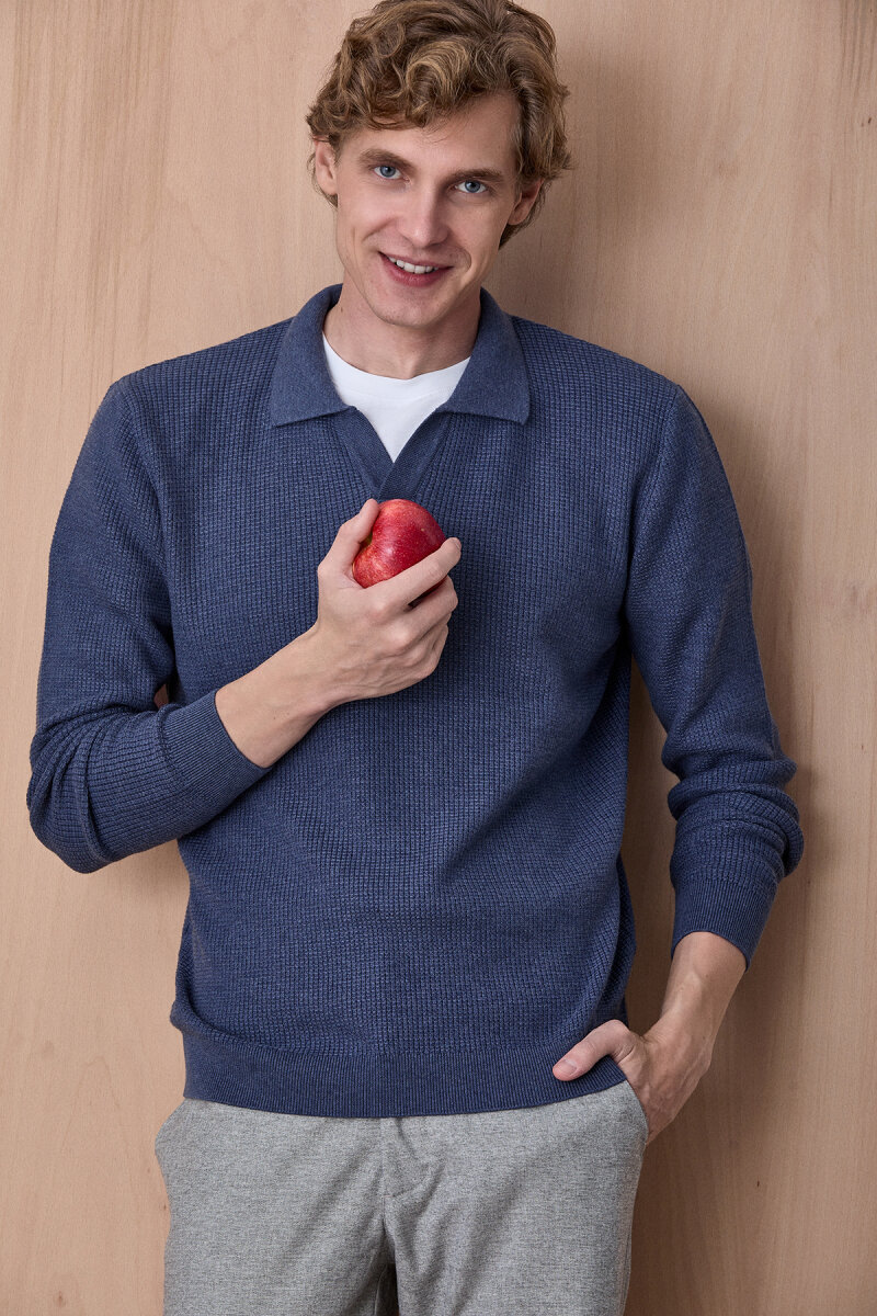 Denim %100 Pamuk Jakarlı Polo Triko - 1