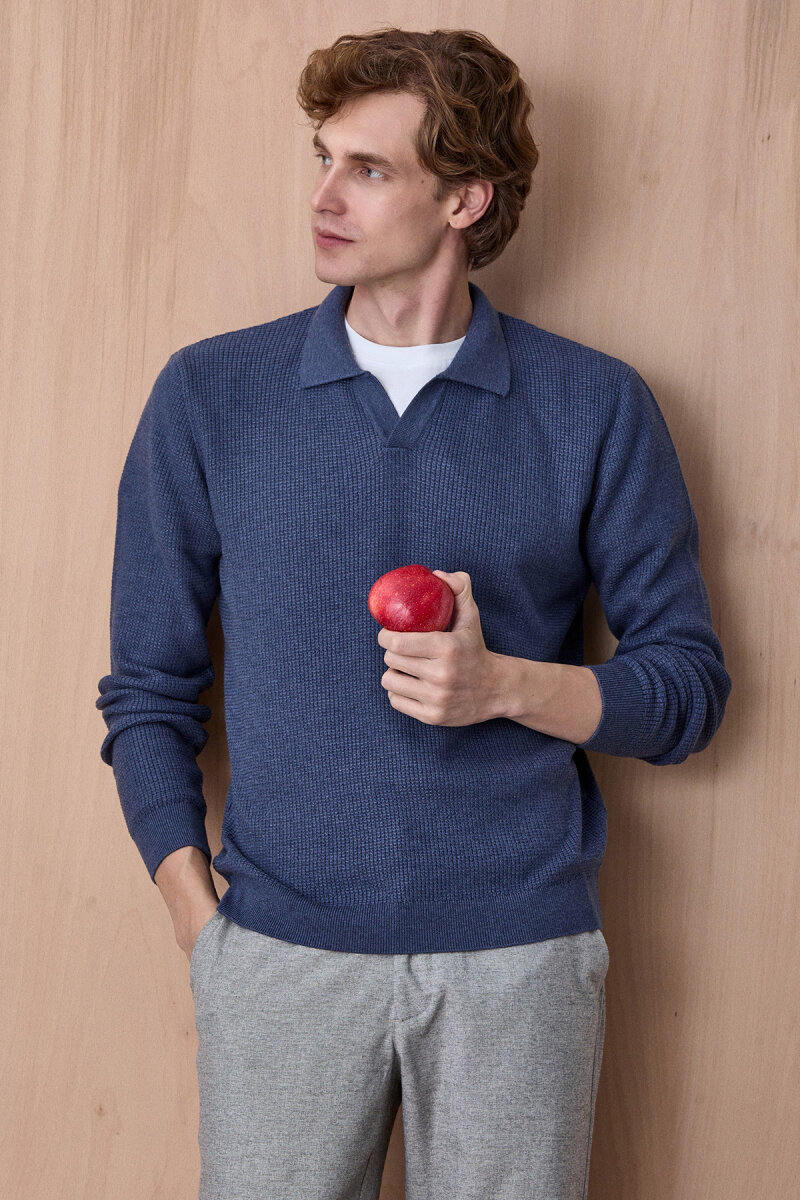 Denim %100 Pamuk Jakarlı Polo Triko - 2