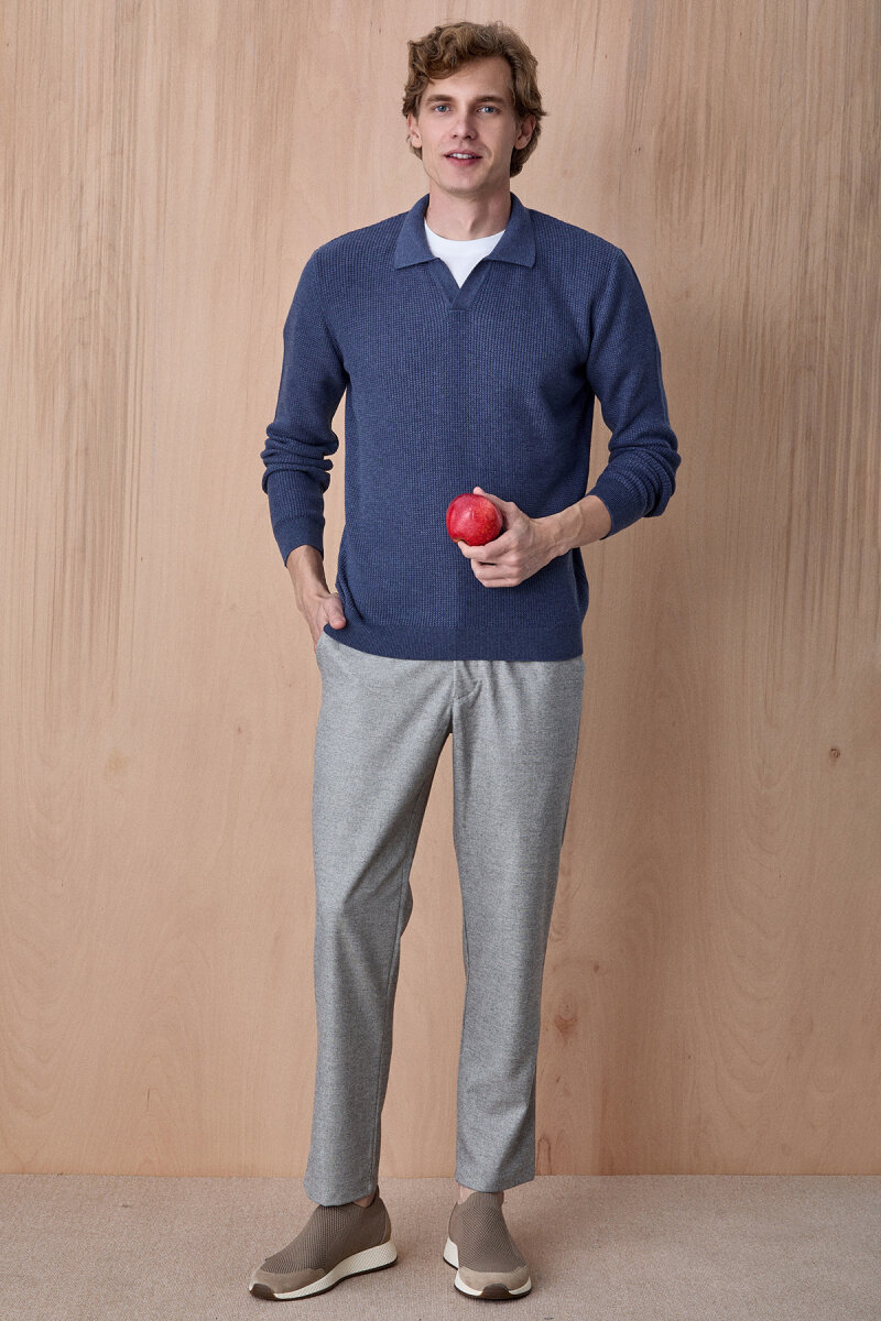 Denim %100 Pamuk Jakarlı Polo Triko - 4