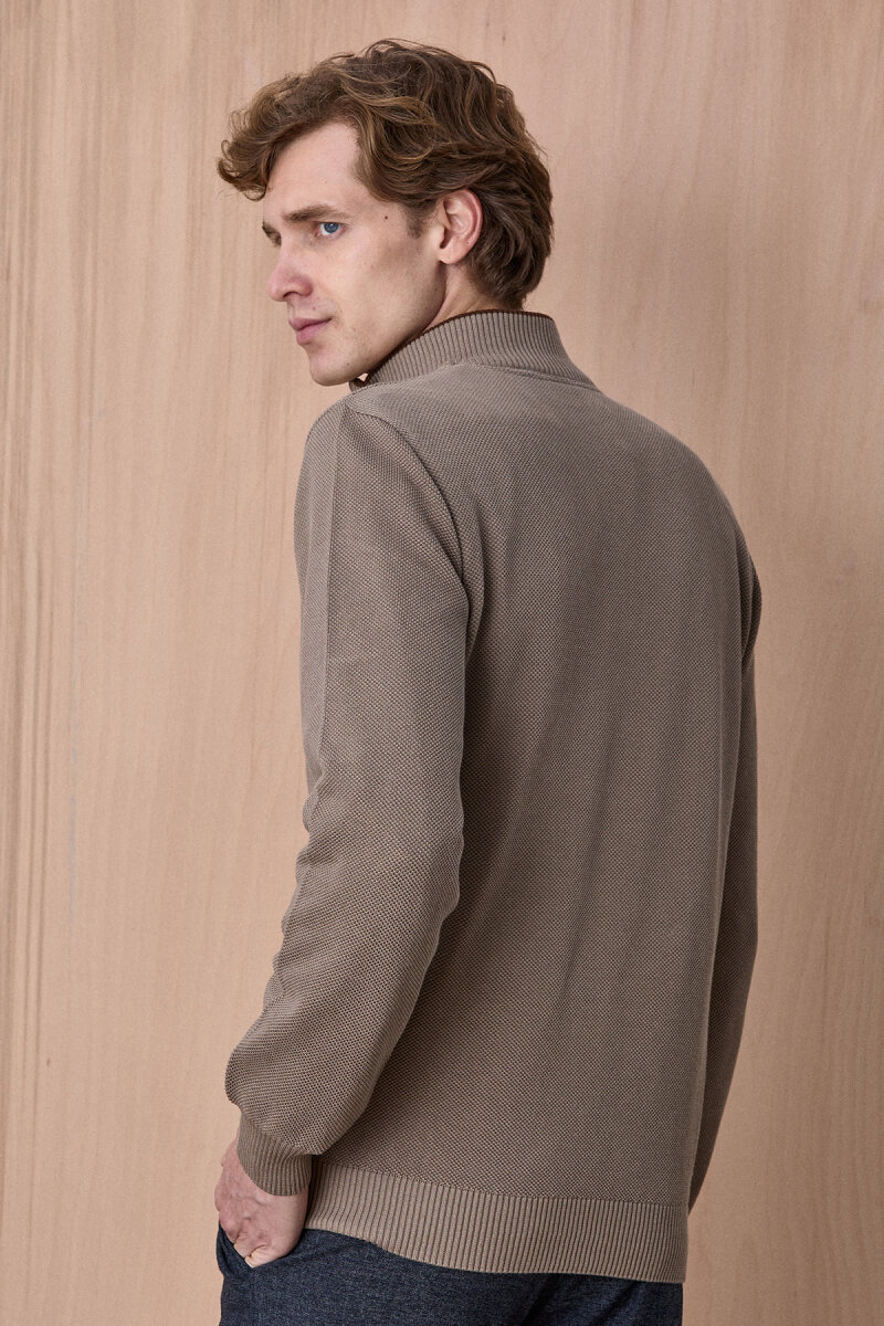 Bej %100 Pamuk Fermuarlı Kazak - 6