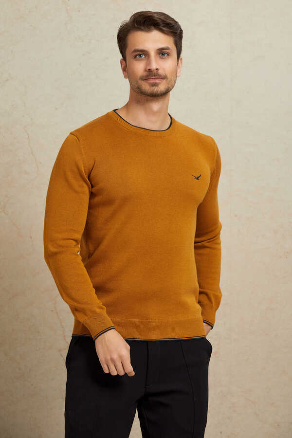 Hardal %100 Pamuk Yuvarlak Yaka Kazak