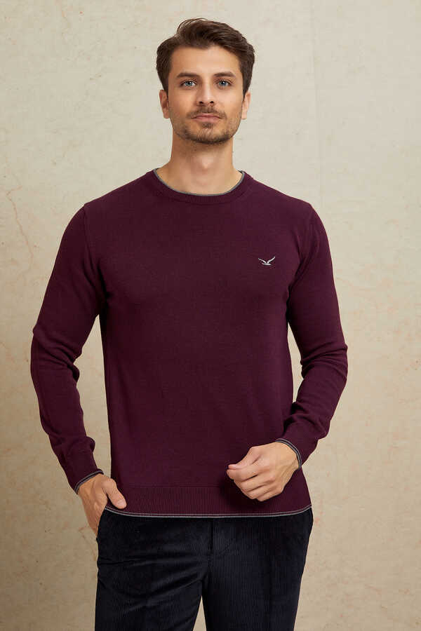 Pembe %100 Pamuk Yuvarlak Yaka Kazak