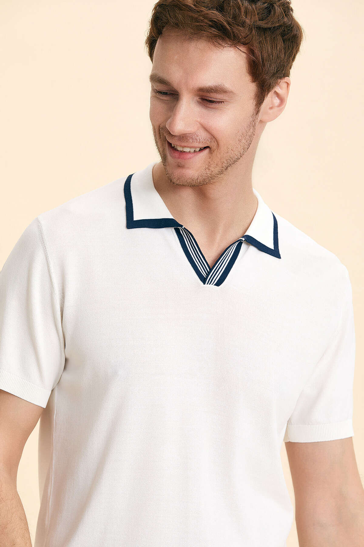 Kırık Beyaz Polo Triko Tişört - 2