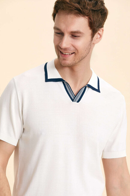 Kırık Beyaz Polo Triko Tişört - 2