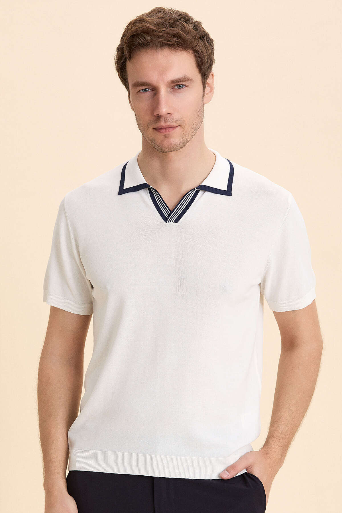 Kırık Beyaz Polo Triko Tişört - 3