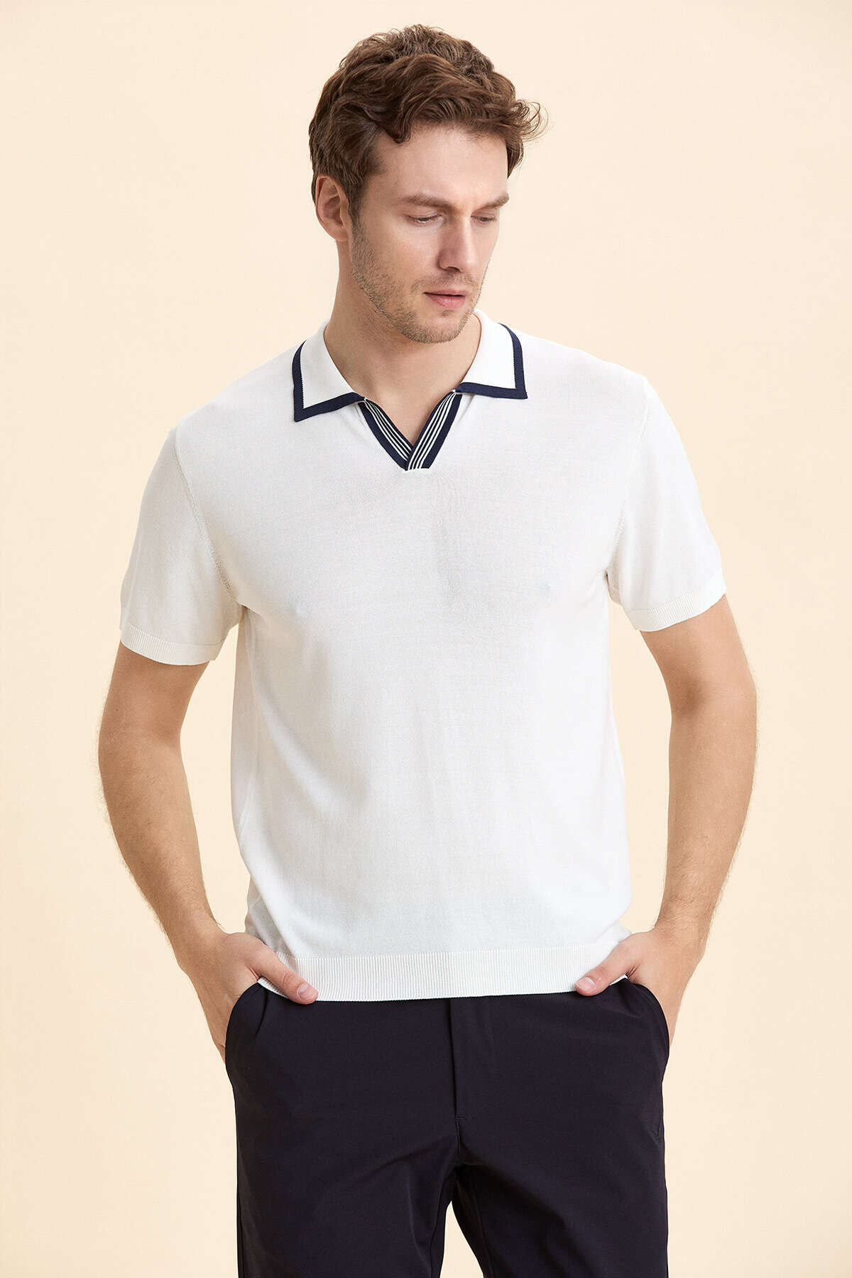 Kırık Beyaz Polo Triko Tişört - 4