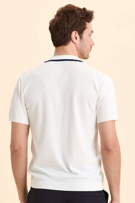 Kırık Beyaz Polo Triko Tişört - 5