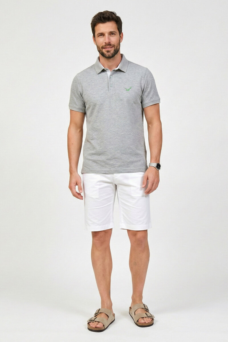 Gri Melanj %100 Pamuk Polo Tişört (1)