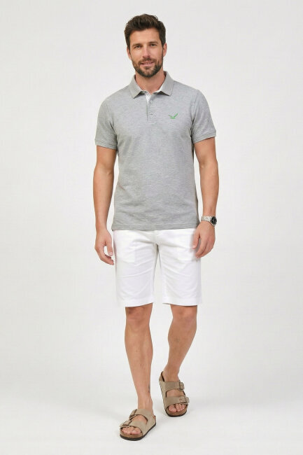 Gri Melanj %100 Pamuk Polo Tişört - 5