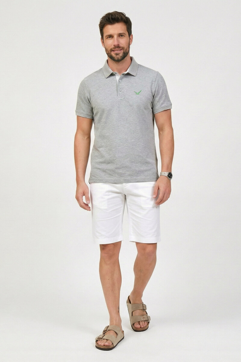 Gri Melanj %100 Pamuk Polo Tişört - 5