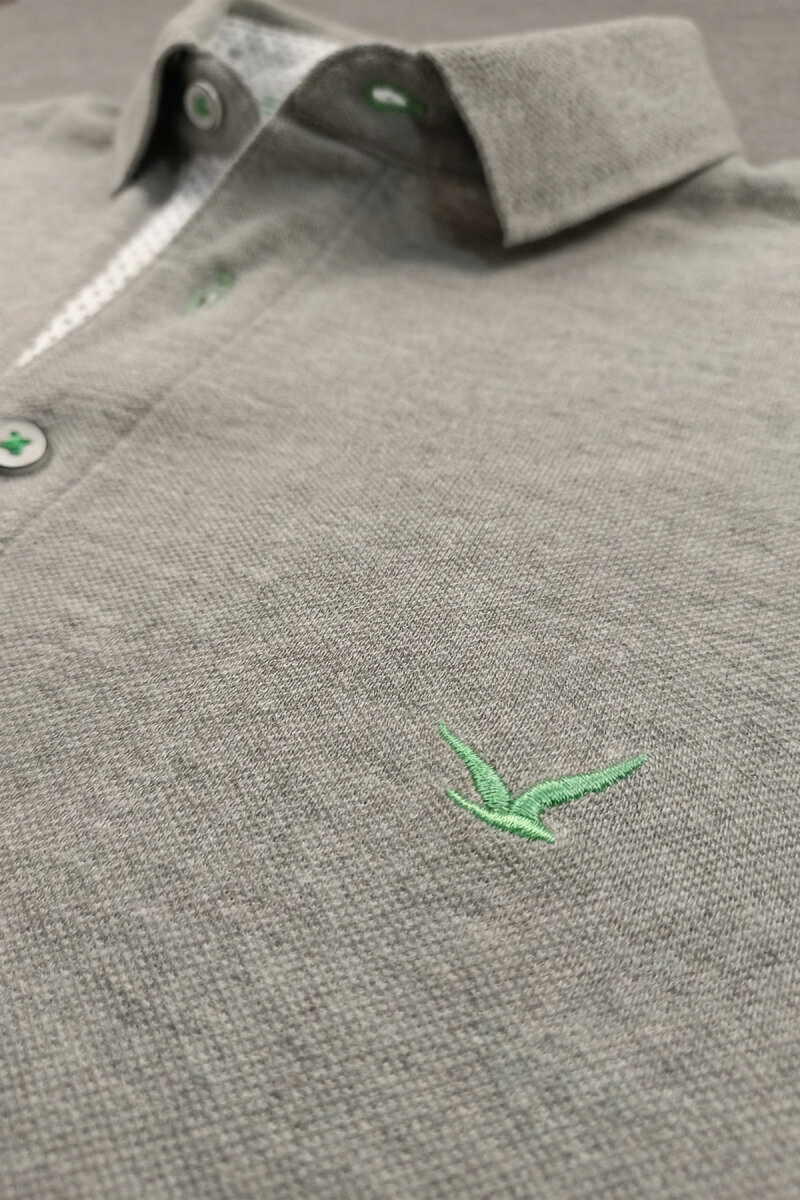 Gri Melanj %100 Pamuk Polo Tişört - 3