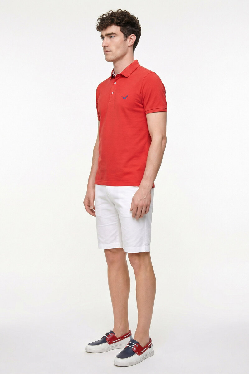 Kırmızı %100 Pamuk Polo Tişört - 4