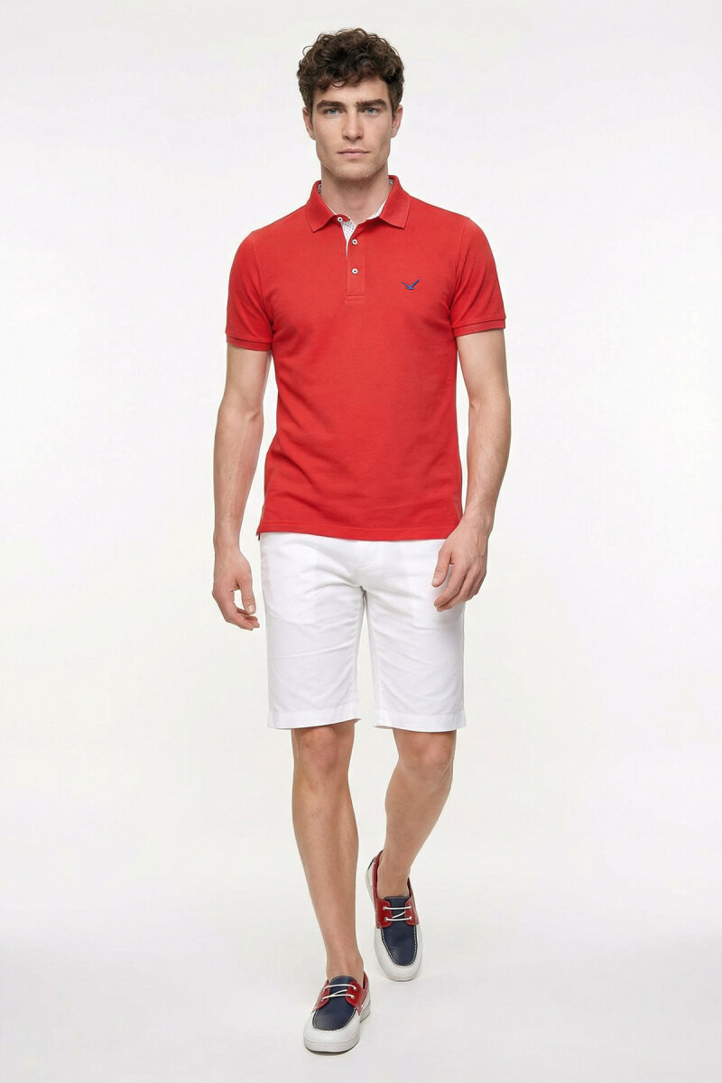 Kırmızı %100 Pamuk Polo Tişört - 5