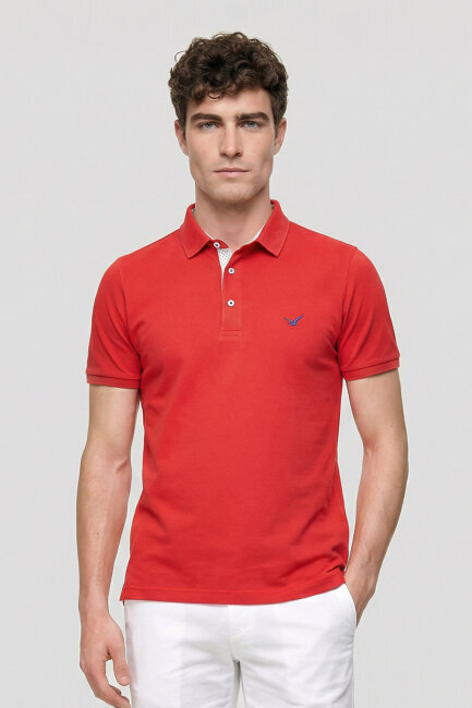 Kırmızı %100 Pamuk Polo Tişört 