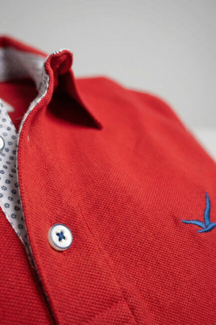 Kırmızı %100 Pamuk Polo Tişört - 3