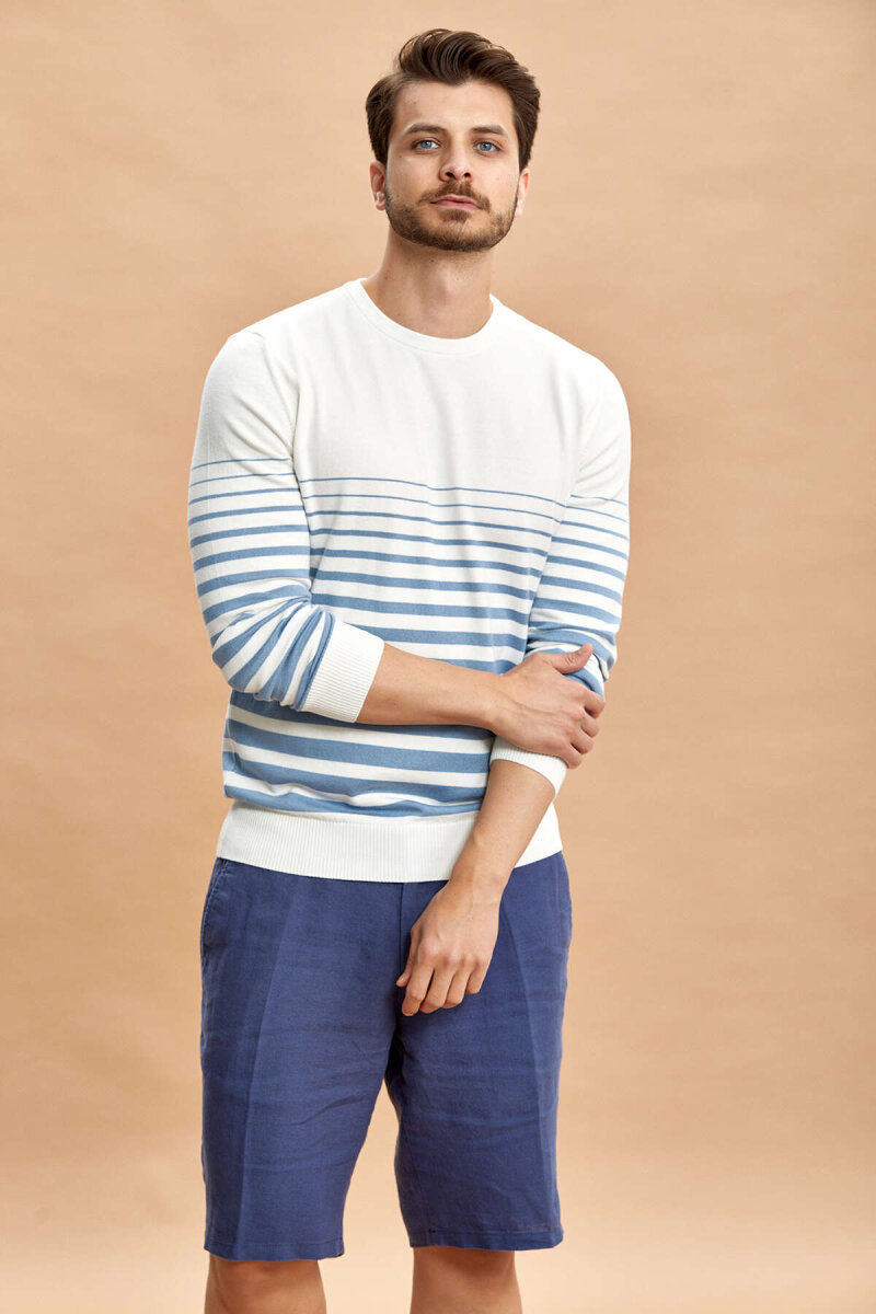 Off-Blue 100% Cotton Striped Crew Neck Sweater (1)