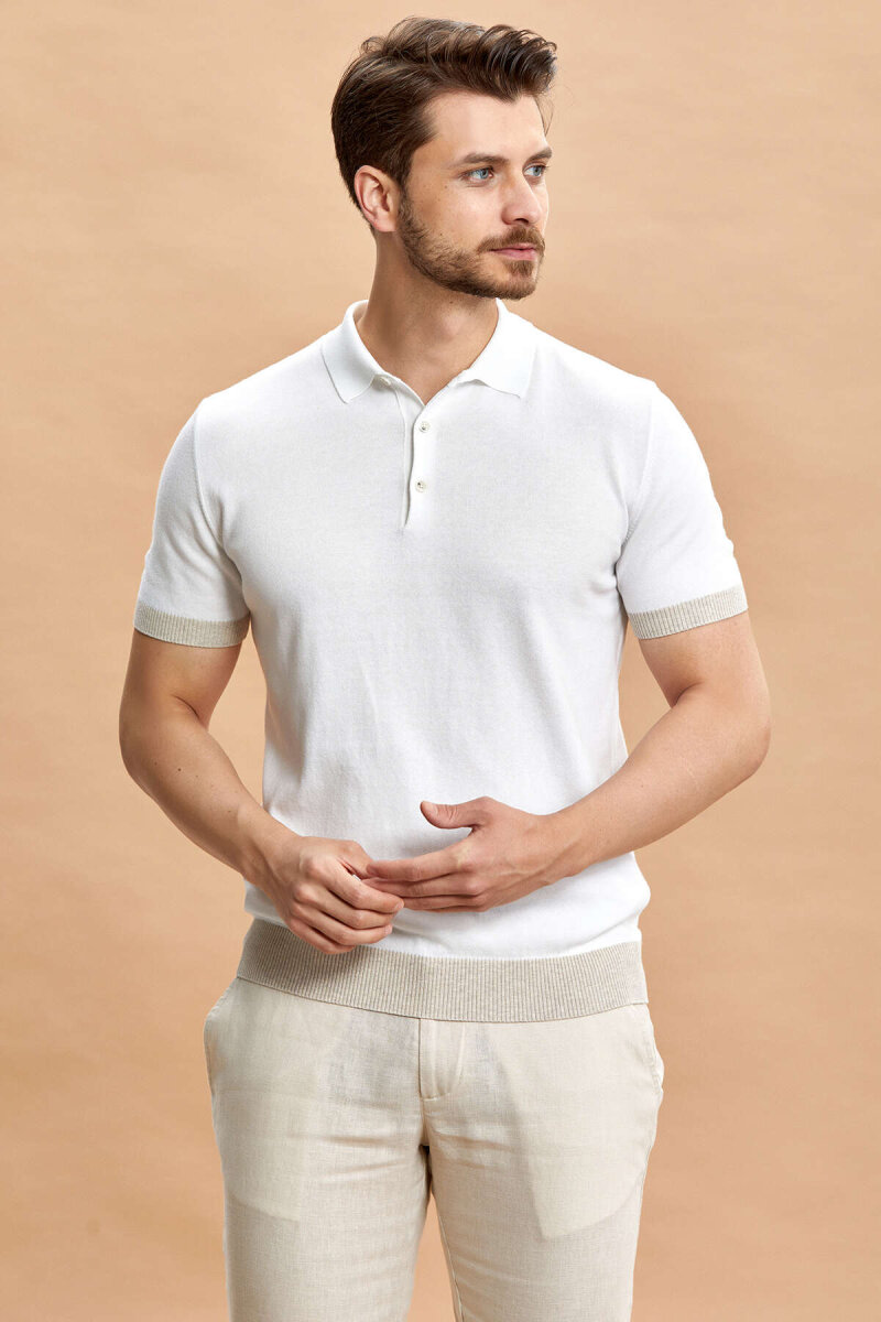 White - Beige Polo Knitwear T-Shirt - 1