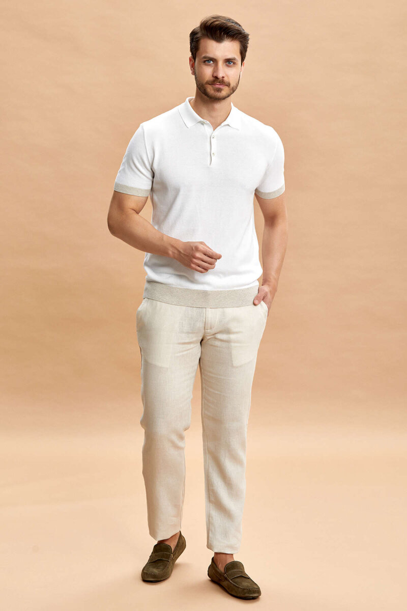 White - Beige Polo Knitwear T-Shirt - 3